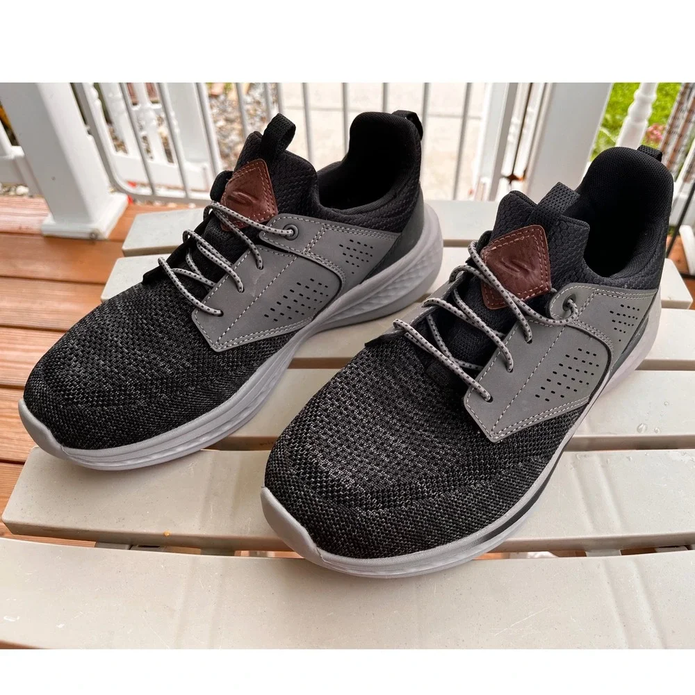Skechers Mens Black Grey Extra Wide Fit Memory Foam Sneakers 8.5 WW